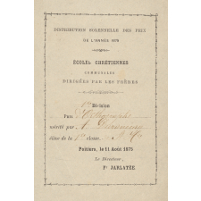 Ex-praemio . Distribution solennelle des prix de l'année 1875. Ecoles chrétiennes communales dirigées par les Frères.