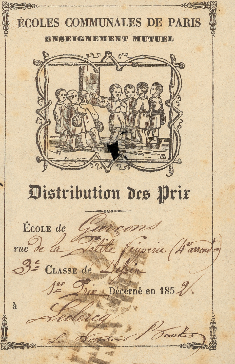 Ex-praemio . Ecoles communales de Paris. Enseignement mutuel.