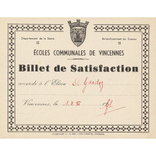 Ecoles communales de Vincennes. Billets de satisfaction.
