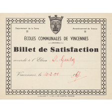 Ecoles communales de Vincennes. Billets de satisfaction.