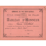 Tableau d'honneur. Commune du Pré Saint-Gervais. Ecole communale de filles.