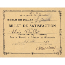 2 billets de satisfaction. Ville du Pré Saint-Gervais. Ecole de filles Jean Jaurès.