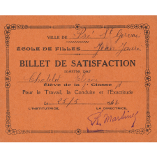 2 billets de satisfaction. Ville du Pré Saint-Gervais. Ecole de filles Jean Jaurès.