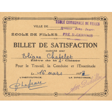 2 billets de satisfaction. Ville du Pré Saint-Gervais. Ecole de filles Jean Jaurès.