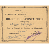 2 billets de satisfaction. Ville du Pré Saint-Gervais. Ecole de filles Jean Jaurès.