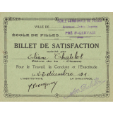 2 billets de satisfaction. Ville du Pré Saint-Gervais. Ecole de filles Jean Jaurès.