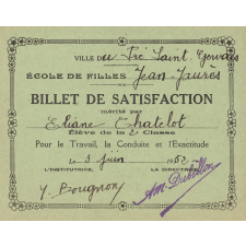 2 billets de satisfaction. Ville du Pré Saint-Gervais. Ecole de filles Jean Jaurès.