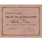 Billet de satisfaction. Ville du Pré Saint-Gervais. Ecole de filles Jean Jaurès.