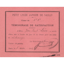 Petit Lycée Janson de Sailly. Témoignage de satisfaction