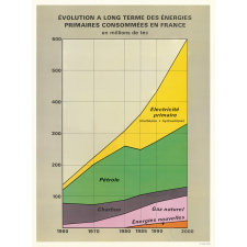 Tableau mural. Évolution à long terme des énergies primaires consommées en France.