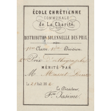 Ex-praemio . Ecole Chrétienne Communale de La Charité. Distribution Solennelle des Prix.