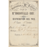 Ex-praemio . Institution de Mlle Defrance dirigée par Mme Moronvalle-Ibry.