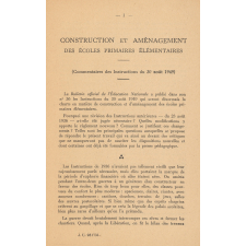 Ministère de l'Education nationale. Construction et aménagement des écoles primaires élémentaires. Commentaires des Instructions du 30 août 1949.
