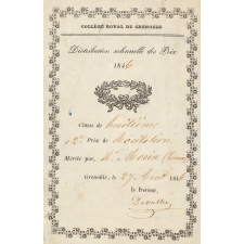 Ex-praemio . Collège royal de Grenoble. Distribution solennelle des prix. 1846.