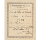 Ex-praemio . Distribution des prix. Ville de La Rochelle. Ecole de filles de Clavette.