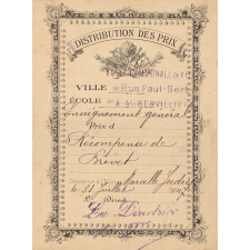 Ex-praemio . Distribution des Prix. Ecole communale de filles Rue Paul Bert à Aubervilliers.