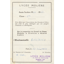 Lycée Molière - Ex-praemio - Prix de l'Association des Parents d'Elèves.