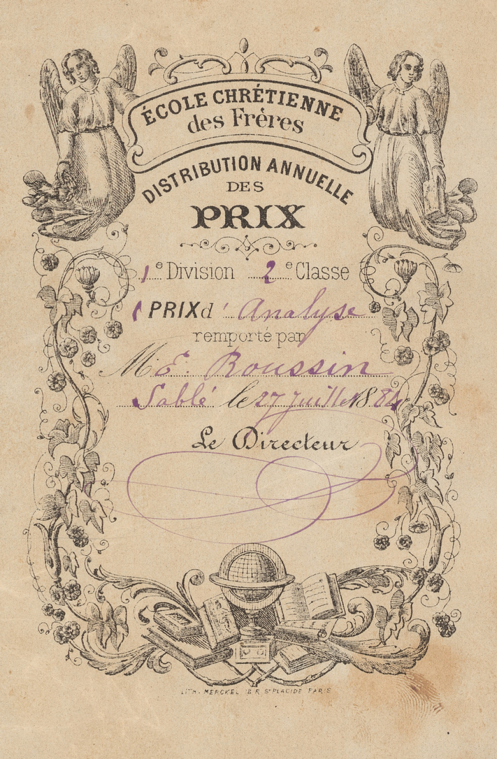 Ex-praemio . Ecole chrétienne des frères. Distribution annuelle des prix.