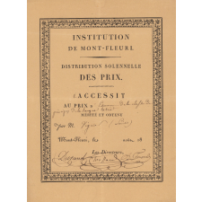 Diplôme de Premier Accessit au Prix de la classe de principes de la langue latine de l'Institution de Mont-Fleuri.