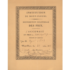 Diplôme de Deuxième Accessit au Prix de Mathématiques de l'Institution de Mont-Fleuri.