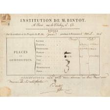 Bulletin trimestriel de l'Institution de Monsieur Bintot, Rue de Clichy.