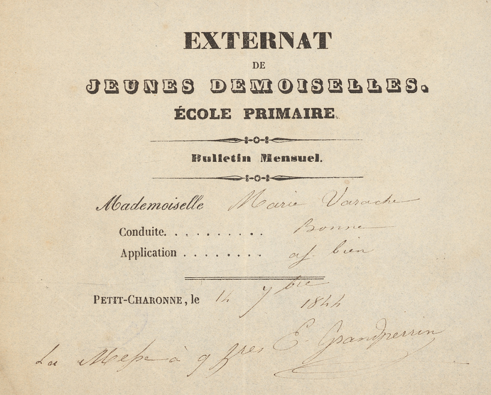 Bulletin mensuel de la Maison d'Éducation de jeunes demoiselles du Petit-Charonne. 