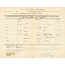Bulletins trimestriels d'un élève. 