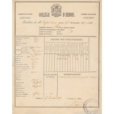 Bulletin de notes. Collège d'Arbois.