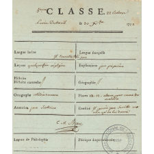 Bulletin scolaire. Collège de Vendôme.