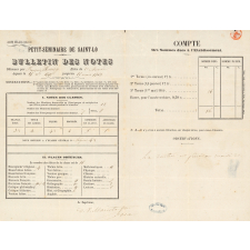 Année scolaire 1862-1863 - Petit-Séminaire de Saint-Lô - Bulletin des notes - Compte des Sommes dues à l'Établissement.