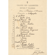 Collège des Lazaristes - Section Sainte-Pulchérie - Classe de Dixième 1ère Division - Composition en Calligraphie.