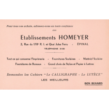 Buvard publicitaire pour les établissements Homeyer