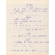 Cahier de roulement n° 1