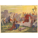 Tableau mural. 1 : village gaulois. 2 : Vercingétorix à Alésia. 