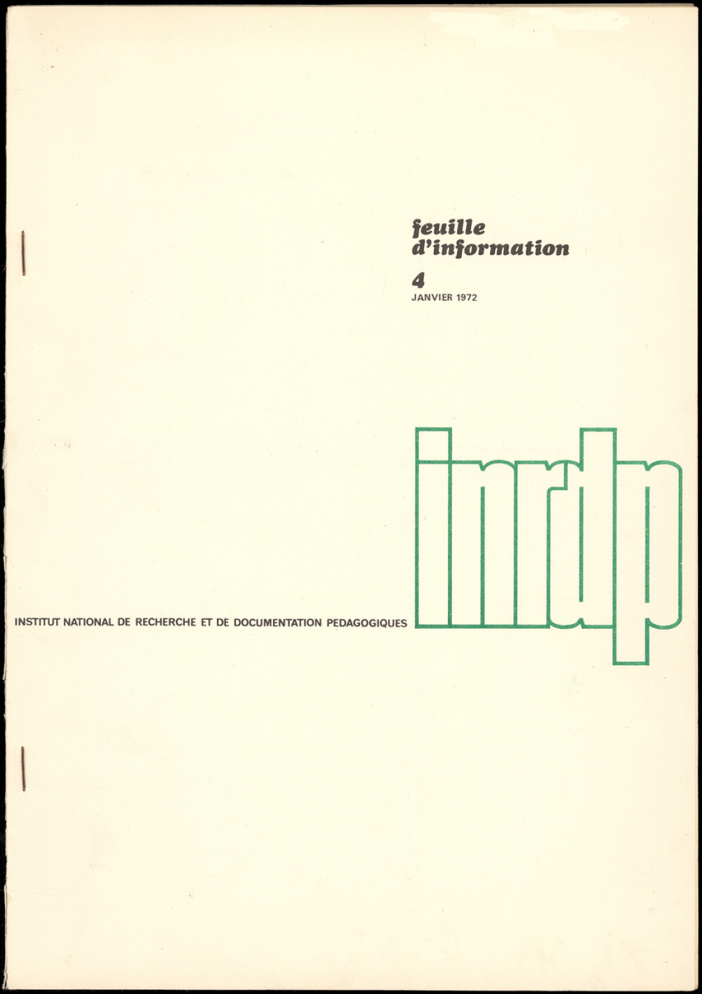 INRDP. Feuille d'information n° 4. Janvier 1972.