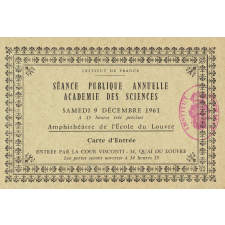 Séance publique annuelle. Académie des Sciences. Carte d'entrée.