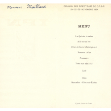 Menu d'une réunion des directeurs de C.R.D.P. au Lycée Louis-le-Grand.