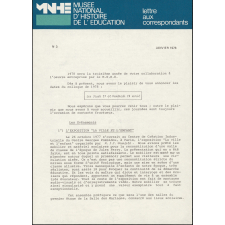 Musée national d'Histoire de l'Éducation - Lettre aux correspondants - N° 3 janvier 1978.