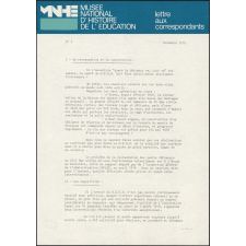 Musée national d'Histoire de l'Éducation - Lettre aux correspondants - N° 1 novembre 1978.