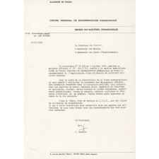 Lettre du directeur du C.R.D.P. aux maires et chefs d'établissement - En annexe, circulaire ministérielle du 3 juillet 1975.