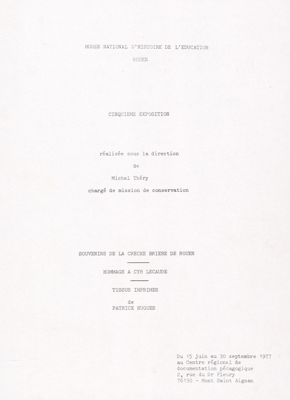 Musée national d'histoire de l'éducation : cinquième exposition, catalogue