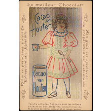 Carton publicitaire à peindre et à broder : cacao Van Houten : fillette
