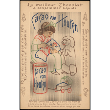 Carton publicitaire à peindre et à broder : cacao Van Houten : fillette : chien