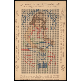 Carton publicitaire à peindre et à broder : cacao Van Houten : fillette se servant