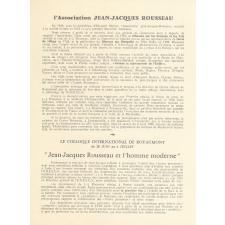 Célébration du deux cent cinquantième anniversaire de la naissance de Jean-Jacques Rousseau. 28 juin 1712-28 juin 1962. L'année Rousseau en France et dans le Monde.