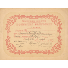 Diplôme de dixième nomination d'Histoire du Concours Cantonal du canton de Marly-le-Roi.