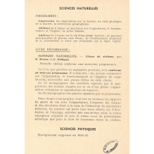 Modifications essentielles des horaires et programmes des disciplines scientifiques de l'enseignement secondaire. Année scolaire 1942-1943. Enseignements classique et moderne. Ancienne E.P.S.  
