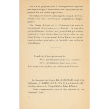 Cours préparatoires à l'enseignement supérieur, organisés à la Sorbonne. Programme complet des Cours 1914-1915.