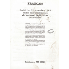Français - Arrêté du 22 novembre 1995 relatif aux programmes de la classe de sixième des collèges.