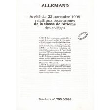 Allemand - Arrêté du 22 novembre 1995 relatif aux programmes de la classe de sixième des collèges.